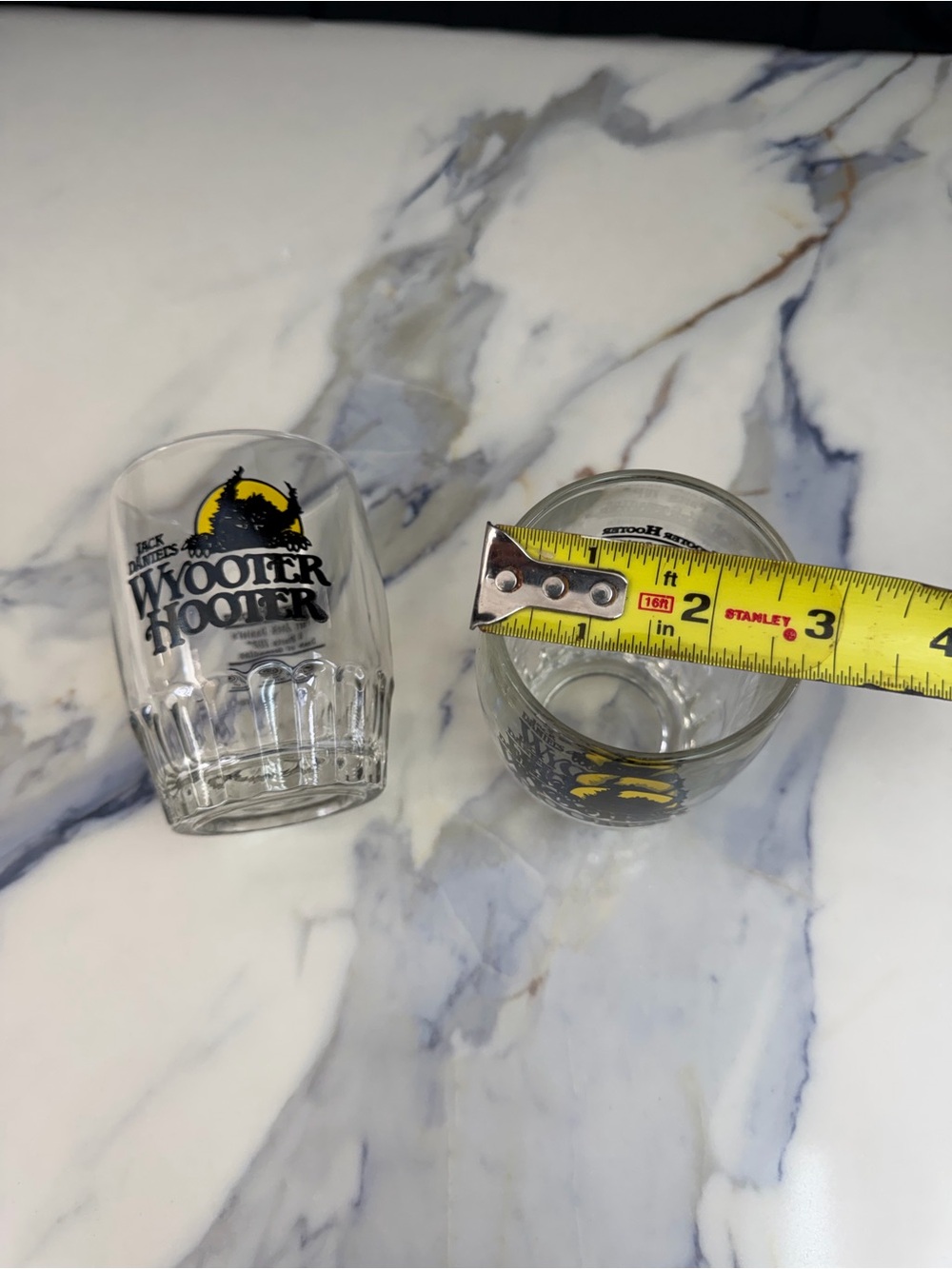 Jack Daniels Clear Glass Shot Tumblers with Black Logo and Yellow Moon Accent - Picture 5 of 6
